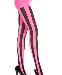 Music Legs Black Pink Vertical Striped Tights