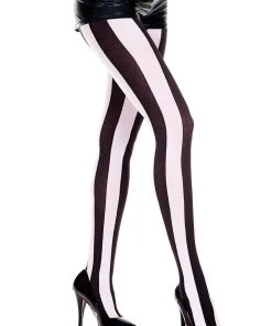 Music Legs Black White Vertical Striped Tights