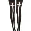 Ladies Gothic Clothing Music Legs Cross Print Holdups 2 Ladies Gothic Clothing Music Legs Cross Print Holdups