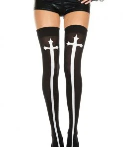 Ladies Gothic Clothing Music Legs Cross Print Holdups