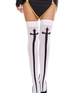 Ladies Gothic Clothing Music Legs Cross Print Holdups