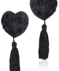 Angel Clothing Pasties And Harnesses Black Rose Heart Nipple Tassels