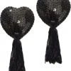 Angel Clothing Black Sequin Heart Nipple Tassels Pasties And Harnesses