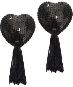 Angel Clothing Black Sequin Heart Nipple Tassels Pasties And Harnesses