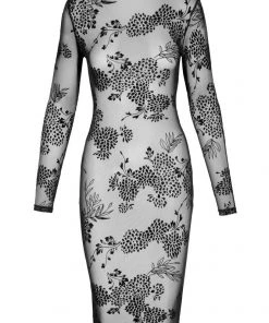 Noir Handmade Powernet And Flock Dress Ladies Fetish Clothing