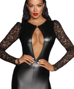 Ladies Fetish Clothing Noir Handmade Short Powerwetlook Dress