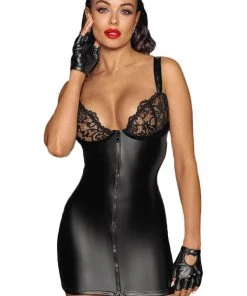 Noir Handmade Powerwetlook Mini-Dress Ladies Fetish Clothing