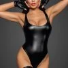 Ladies Fetish Clothing Noir Handmade Powerwetlook Body With High Cut Bottom Hem