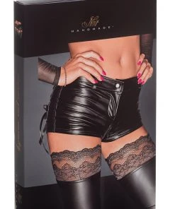 Noir Handmade Wetlook Shorts With Laced Pockets 17 Noir Handmade Wetlook Shorts With Laced Pockets