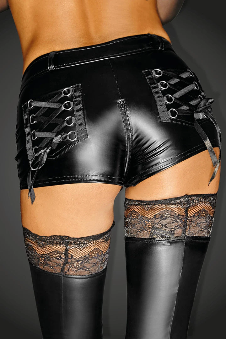 Noir Handmade Wetlook Shorts With Laced Pockets 5 Noir Handmade Wetlook Shorts With Laced Pockets
