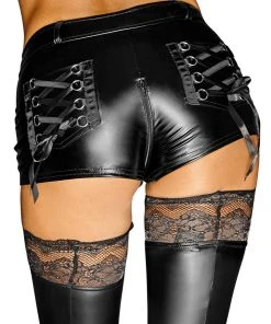 Noir Handmade Wetlook Shorts With Laced Pockets 14 Noir Handmade Wetlook Shorts With Laced Pockets