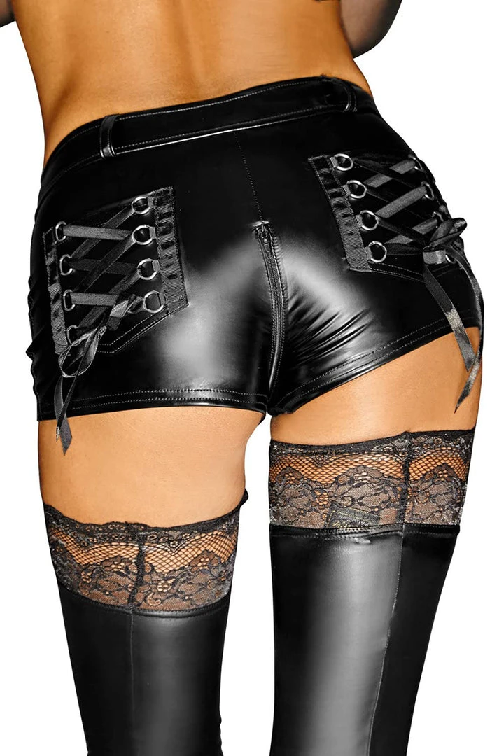 Noir Handmade Wetlook Shorts With Laced Pockets 7 Noir Handmade Wetlook Shorts With Laced Pockets