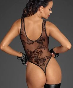 Noir Handmade Tulle Body With Patterned Flock Embroidery