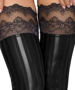 Noir Handmade Lace Wetlook Stockings Wetlook Clothing