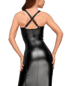 Noir Handmade Wetlook And Mesh Dress
