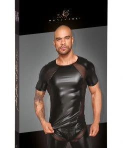 Noir Handmade Mens Wetlook Shirt Mens Fetish Clothing