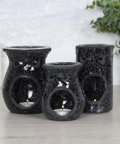 Something Different Black Crackle Pillar Oil Burner