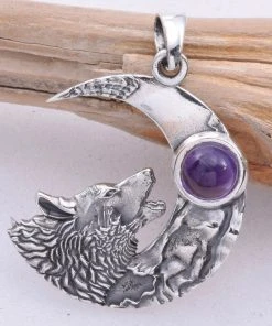 Gothic Jewellery Seventh Sense Howling Wolf Pendant Silver