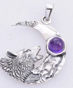 Gothic Jewellery Seventh Sense Howling Wolf Pendant Silver
