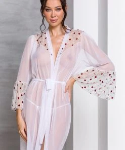 Passion Lingerie Passion Lovelia Penignoir Dressing Gown White Chemises, Nightwear