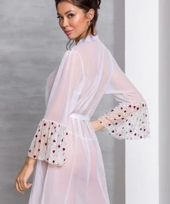 Passion Lingerie Passion Lovelia Penignoir Dressing Gown White Chemises, Nightwear