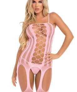 Pink Lipstick Fake News Pink Bodystocking Bodystockings