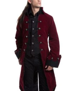 Innocent Clothing Poizen Red Velvet Pirate Coat Mens Gothic Clothing