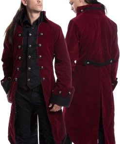 Innocent Clothing Poizen Red Velvet Pirate Coat Mens Gothic Clothing