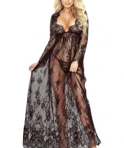 Provocative So Elegant Robe Black Chemises, Nightwear