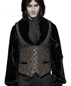 Mens Gothic Clothing Punk Rave Dark Gold Jacquard Gentleman Vest