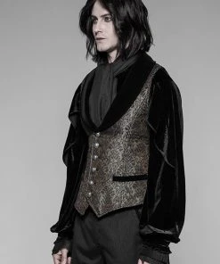 Mens Gothic Clothing Punk Rave Dark Gold Jacquard Gentleman Vest