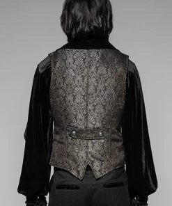 Mens Gothic Clothing Punk Rave Dark Gold Jacquard Gentleman Vest