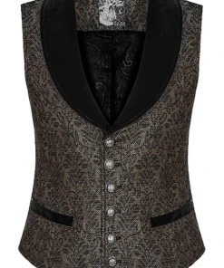 Mens Gothic Clothing Punk Rave Dark Gold Jacquard Gentleman Vest