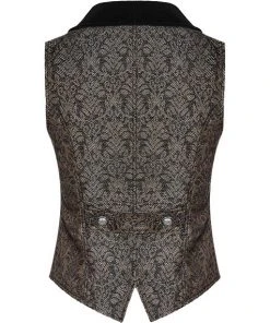 Mens Gothic Clothing Punk Rave Dark Gold Jacquard Gentleman Vest