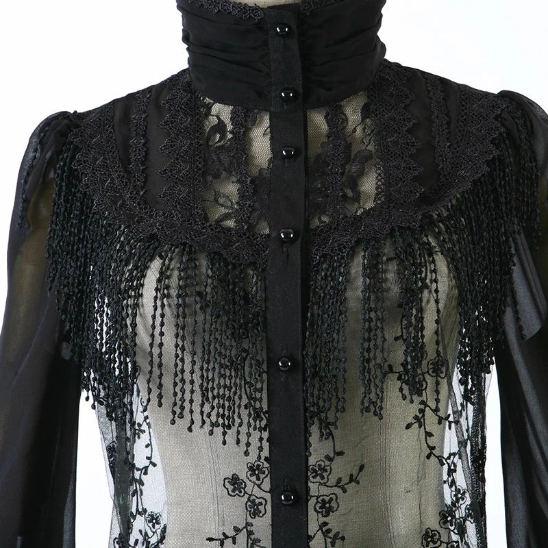 Punk Rave Black Gothic Long Lace Top 14 Punk Rave Black Gothic Long Lace Top