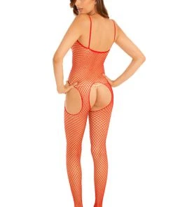 Rene Rofe Industry Net Red Suspender Bodystocking