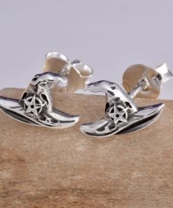 Seventh Sense Witch Hat Stud Earrings Silver Gothic Jewellery
