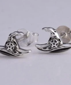 Seventh Sense Witch Hat Stud Earrings Silver Gothic Jewellery