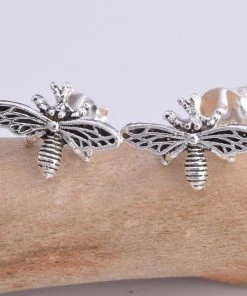 Seventh Sense Bumble Bee Stud Earrings Silver Steampunk Jewellery