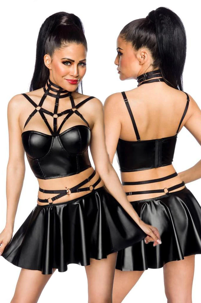 Saresia Harness Wetlook Set Mit Ausgestelltem Rock Ladies Gothic Clothing 3 Saresia Harness Wetlook Set Mit Ausgestelltem Rock Ladies Gothic Clothing