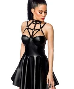 Saresia Harness Flared Mini Wetlook Dress 16 Saresia Harness Flared Mini Wetlook Dress