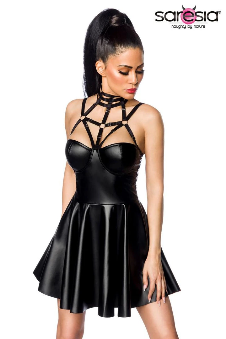 Saresia Harness Flared Mini Wetlook Dress 9 Saresia Harness Flared Mini Wetlook Dress