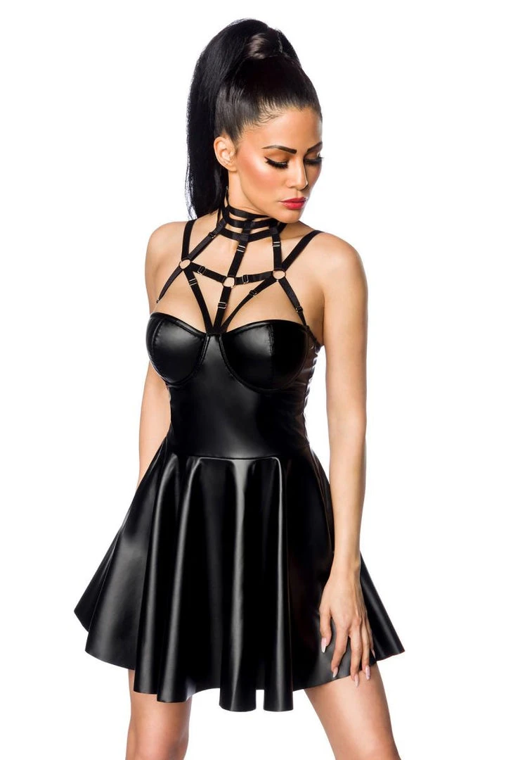 Saresia Harness Flared Mini Wetlook Dress 3 Saresia Harness Flared Mini Wetlook Dress