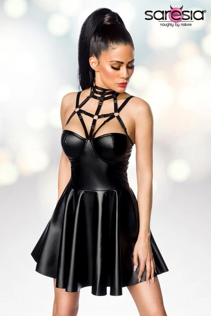 Saresia Harness Flared Mini Wetlook Dress 7 Saresia Harness Flared Mini Wetlook Dress