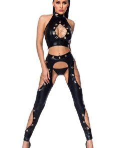 Ladies Fetish Clothing Saresia Metal Wetlook Set