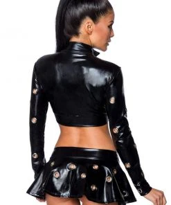 Ladies Fetish Clothing Saresia Metal Wetlook Set With Skirt