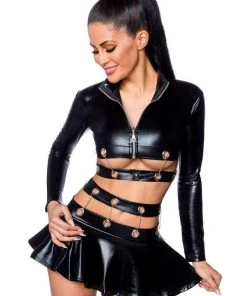 Saresia Metal Wetlook Set With Skirt Ladies Fetish Clothing