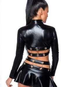 Saresia Metal Wetlook Set With Skirt Ladies Fetish Clothing