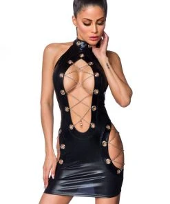 Saresia Metal Wetlook Mini Dress