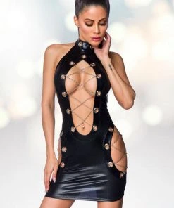 Saresia Metal Wetlook Mini Dress